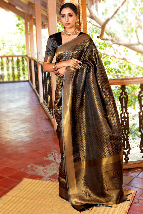 Buy Banarasi Silk Black Sarees Online for Women in Malaysia