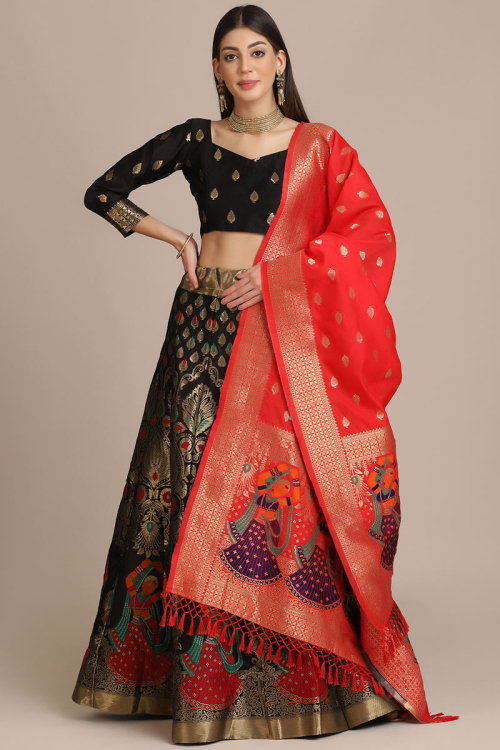Black Traditional Party Wear Lehenga in Silk