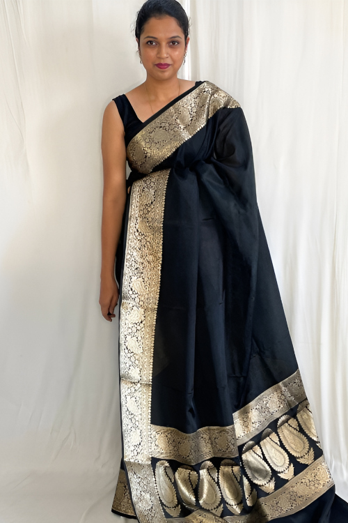 Black Silk Woven Zari Light Weight Saree 