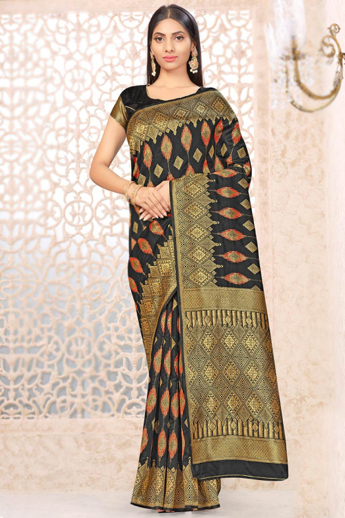 Black Soft Silk Woven Zari Traditional Wear Saree