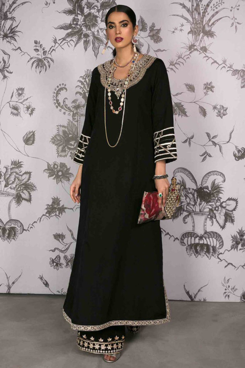 Black Velvet Embroidered Ankle Length Trouser Suit