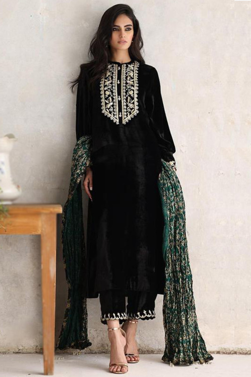 black velvet embroidered pakistani designer trouser suit lstv113316 1