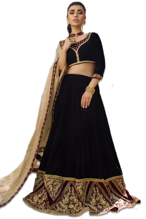 Black Velvet Embroidered Party Wear Lehenga Choli