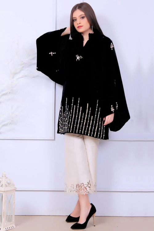 Black Velvet Embroidered Party Wear Trouser Suit