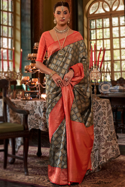 Black Weaved Banarasi Silk Saree