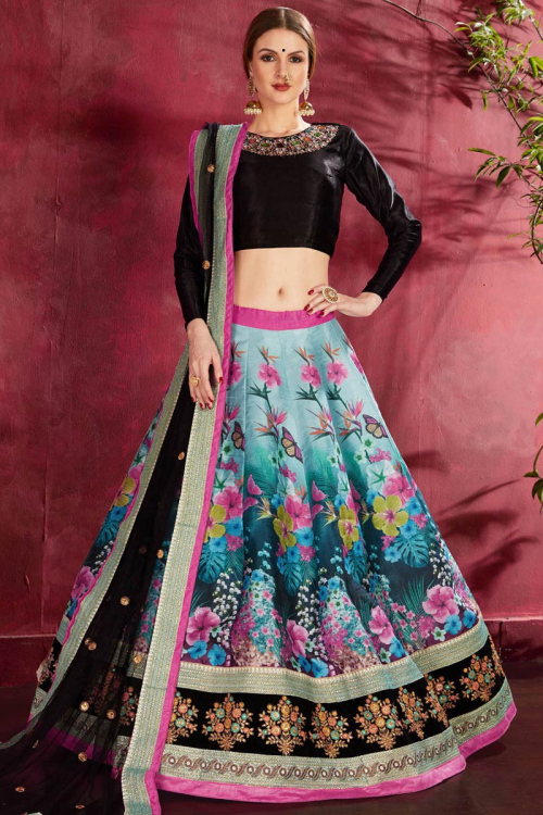 Blue Banglori Silk Lehenga with Banglori Silk Choli