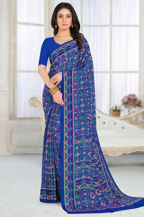 Evening Wear Teal Blue Crepe Saree With Embroidered Lace|SARV123877