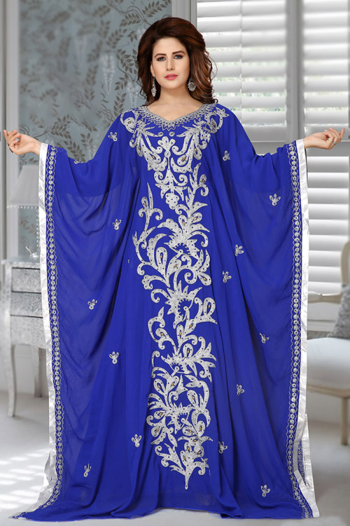 Georgette Blue Thread Embroidered Kurti for Party 