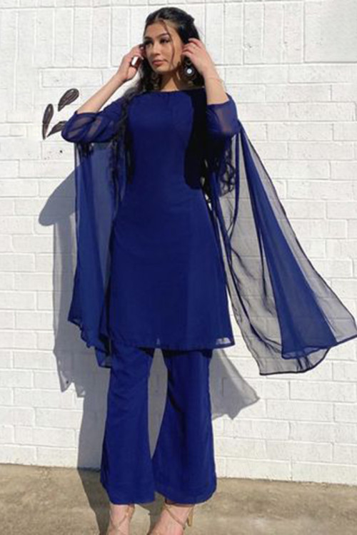 blue georgette plain party wear trouser suit lstv115317 1