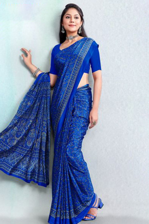 Powder Blue Crepe Saree- Frontier Raas