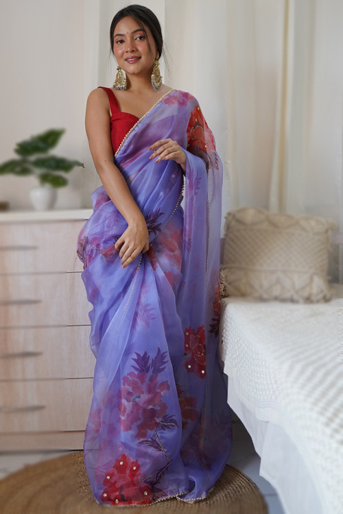 Organza floral sarees online best sale