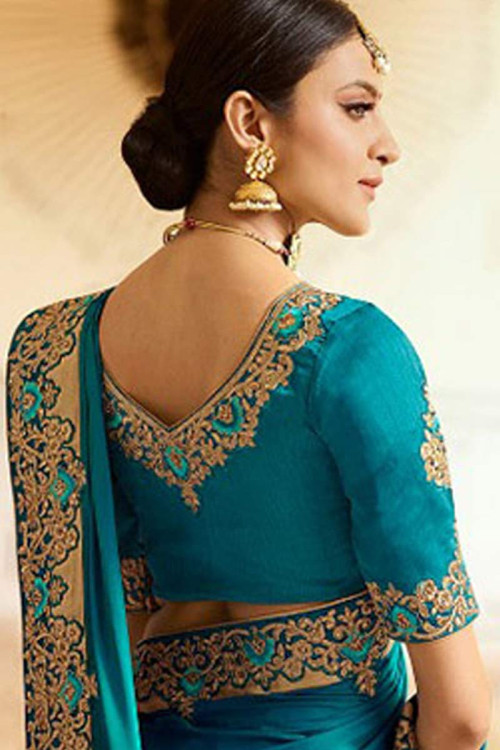 Buy Munsell blue Silk Saree With Silk Blouse Online - SARV0362 Andaaz ...