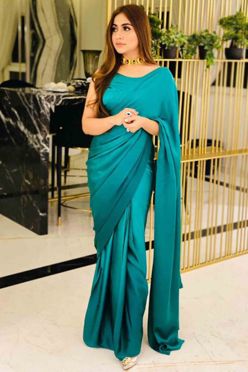 Blue Satin Party Wear Ombre Saree