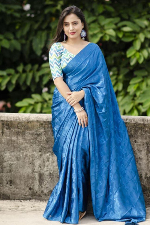 Blue Soft Silk Weaved Thread Casual Wear Light Weight Saree