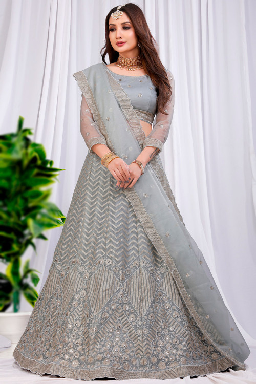 Buy Grey Color Wedding Georgette Lehenga Choli Online - LEHV2674 | Appelle  Fashion
