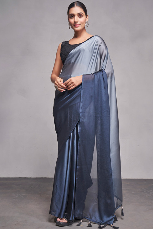 Bluish Grey Rangoli Printed Casual Wear Saree