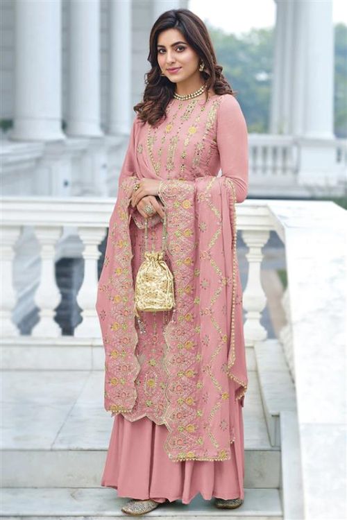 Blush Pink Georgette Zari Embroidered Palazzo Salwar Suit