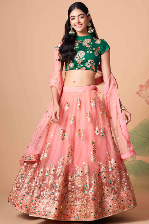 Blush Pink Net A Line Lehenga