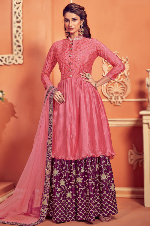 Blush Pink Stone Embellished Chinnon Sharara Suit