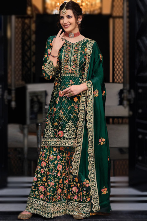 Buy Palazzo Pant Chiffon Elbow Sleeve Dress Materials Online for Women in USA