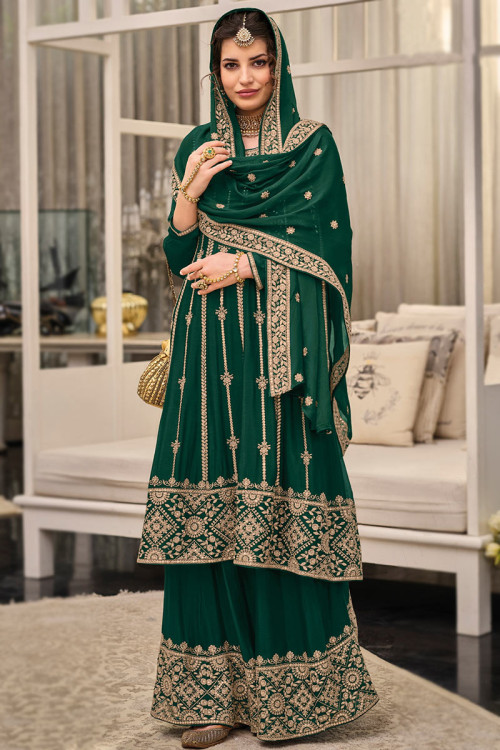 Aromatic Black Embroidered Sharara Suit With Dupatta