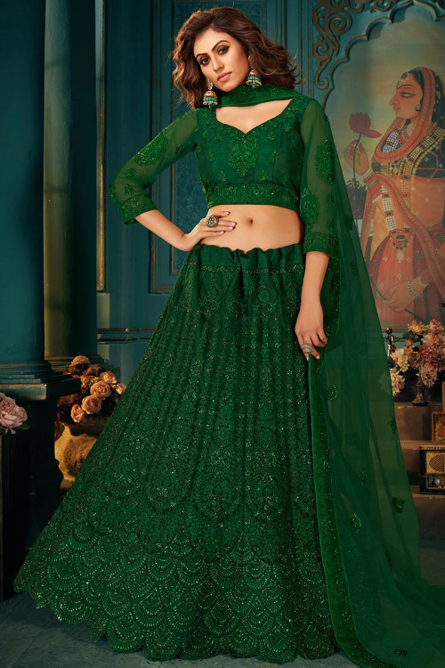 Wedding Wear Semi Stitched Bottle Green Faux Georgette Lehenga Choli, 2.5m  at Rs 1590 in Surat