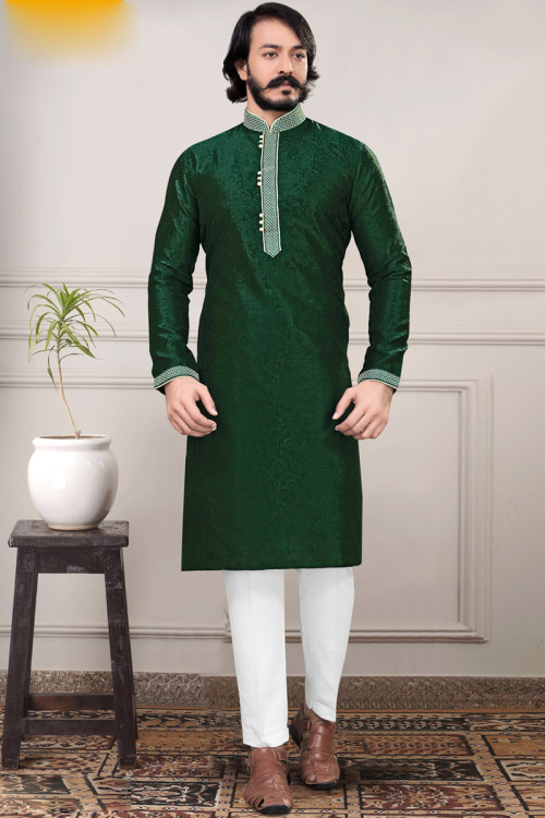 Bottle Green Pakistani Eid Special Kurta Pajama 