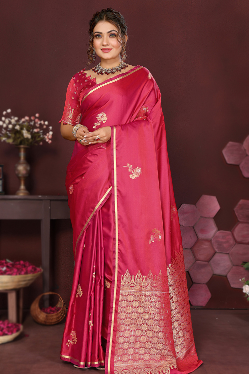 Brick Red Art Silk Broad Border Woven Zari Saree 