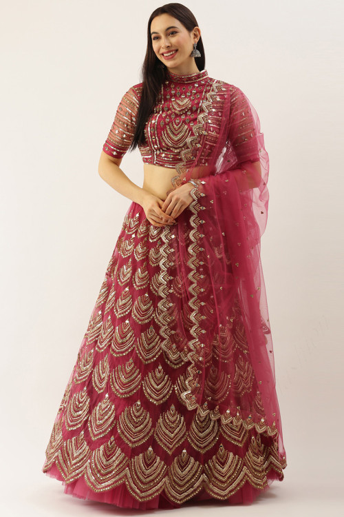 Buy Purple Raw Silk Embroidered Mirror And Gota Work Leaf Neck Lehenga Set  For Women by Angad Singh Online at Aza Fashions.