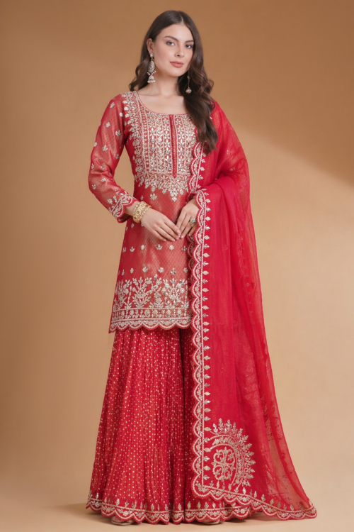 strapless open back dress Elegant Sharara Kameez Pakistani Pink Dress for Eid Online Small main image 1