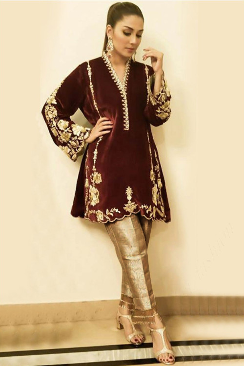Pakistani Designer Dress with Embellished Pants Buy Online