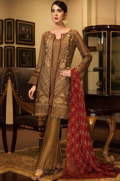 Rosewood Pink Straight Cut Pakistani Style Pant Suit