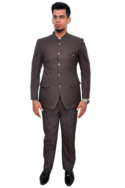 Brown Polyester Plain Jodhpuri Style Men's Coat Pant