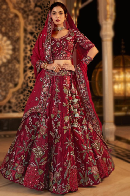 Shop Maroon Colour Bridal Lehenga Choli Online Andaaz Fashion UK