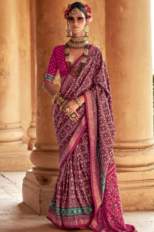 Burgundy Maroon Soft Silk Saree with Zari Work for Diwali Festival