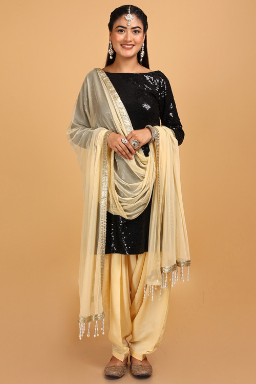 Black Sequins Fabric Patiala Suit for Eid