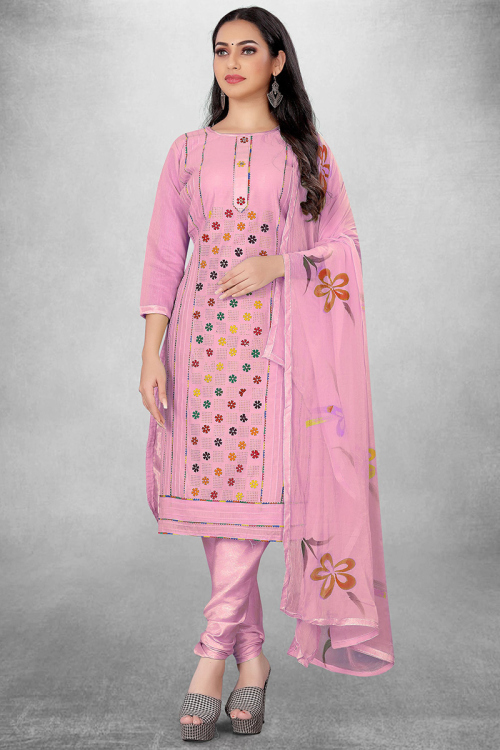 Carnation Pink Cotton Silk Churidar Suit