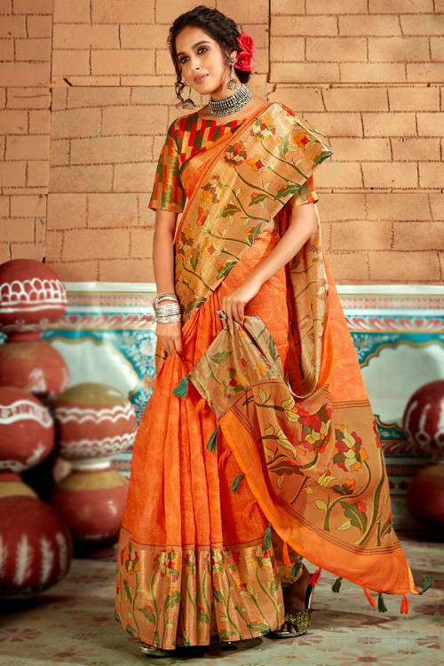 Buy Orange Casual Wear Cotton Sarees Online for Women in Malaysia