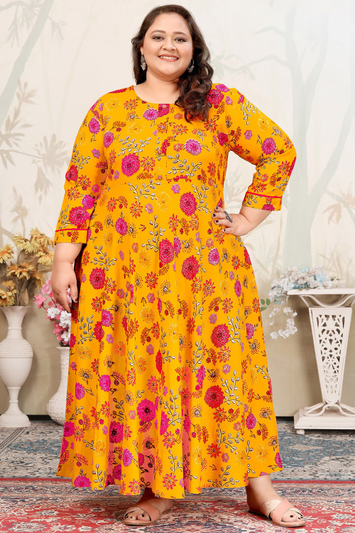 Carrot Orange Cotton Rayon Dress with Printed Work for Casual Wear