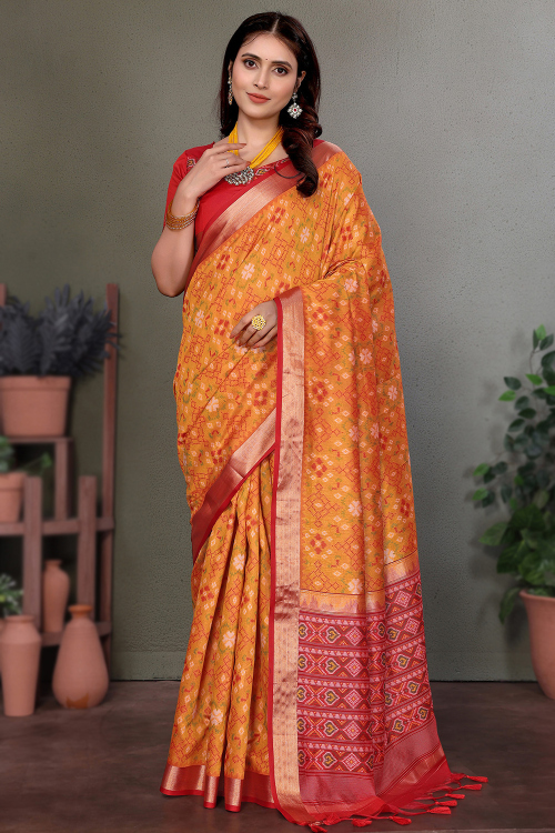 Carrot Orange Soft Silk Saree With Weaved Work For Festival