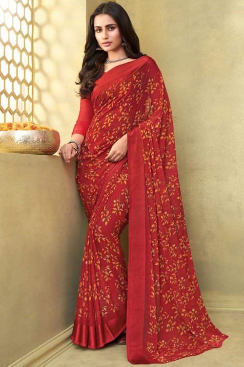 Buy Red Chiffon Sarees Online for Women in USA