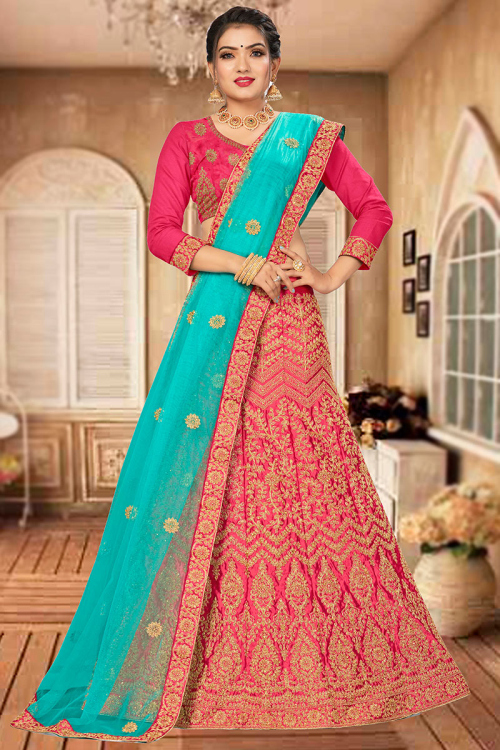 Cerise Pink Silk Lehenga for Wedding Wear with Dori embroidery