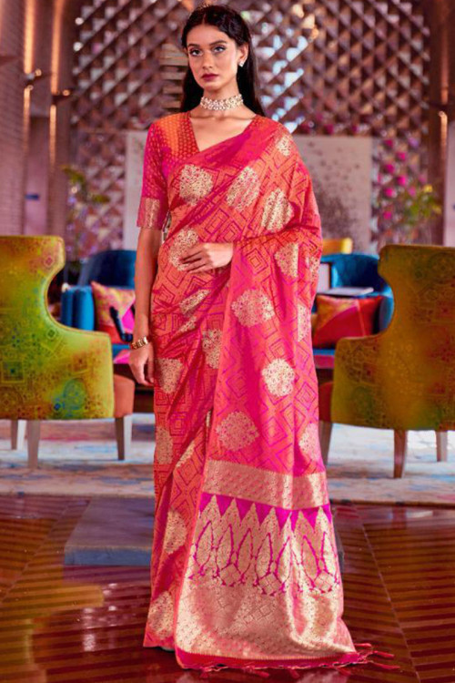 Sarees | New Blue Chanderi Pink Paithani Border Saree | Freeup