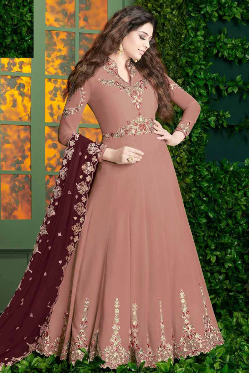 Attractive Anarkali Suit In Tan Brown Color