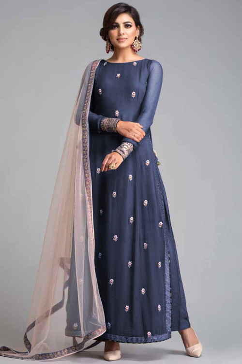 Georgette Embroidered New Designer Wedding Long Gown, Green at Rs 900 in  Surat