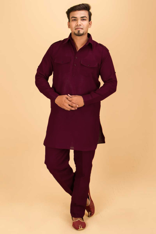 Wine Cotton Kurta Pajama Style for Eid