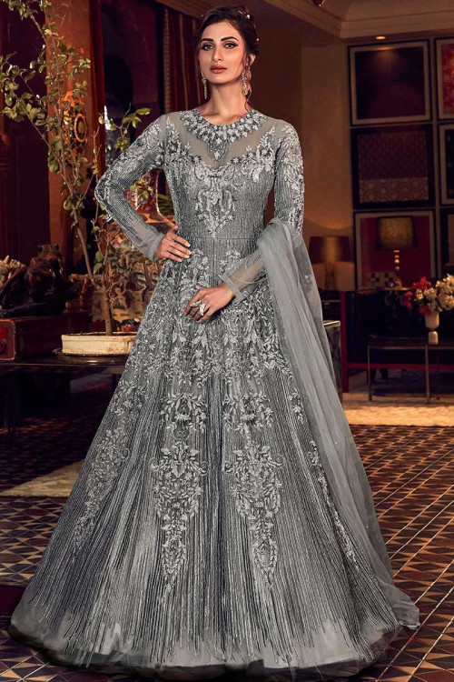 Floor Touch Dresses | Omzara | Party wear indian dresses, Gowns,  Embroidered dress