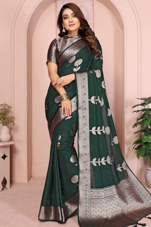 Charcoal Grey Art Silk Saree With Woven Zari Work 