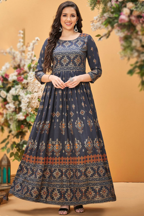 Buy Anarkali Gown Grey Best Seller Indian Kurti Tunic Online for