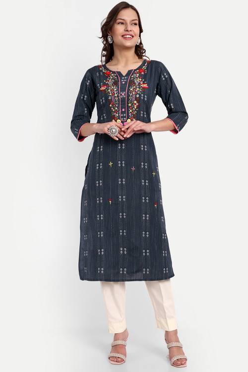 Buy 54 3XL Size Straight Cut Grey Plus Size Kurtis Online for Women in USA